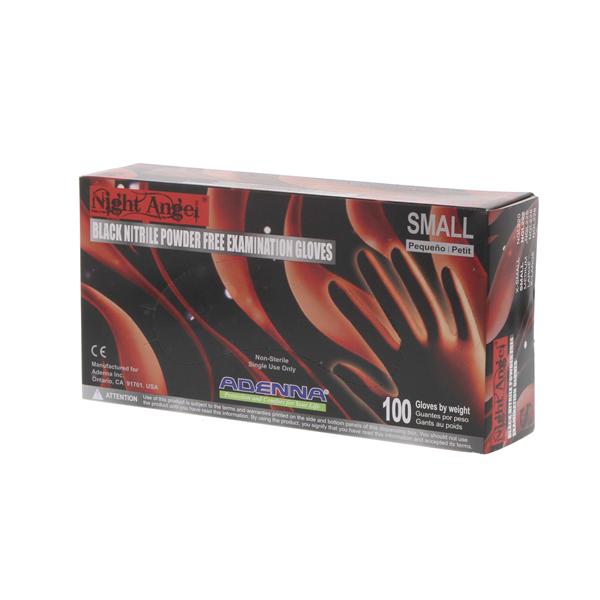Gloves Exam Night Angel Powder-Free Nitrile Latex-Free Small Black 1000/Ca